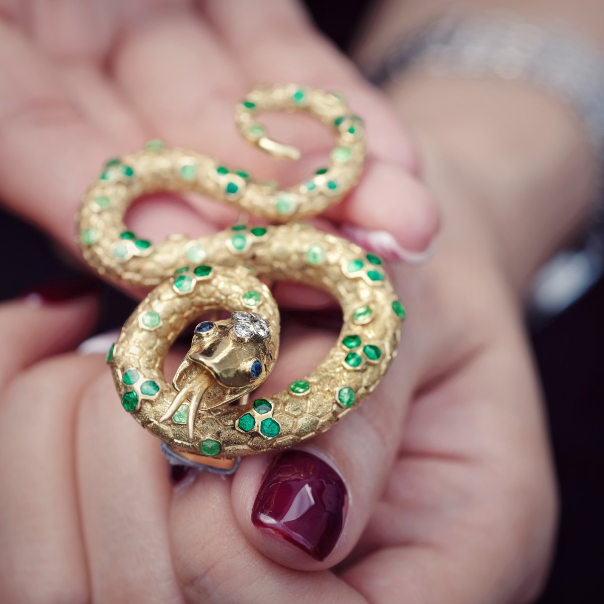 Vintage Brooch - Serpent with Diamonds, Sapphires