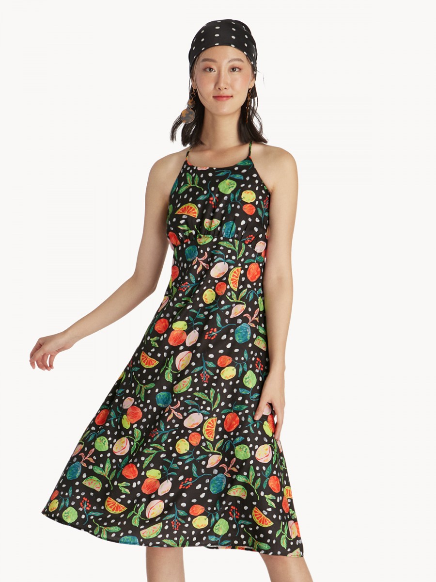 Artist Collab Midi Halter Open Back Dress - Black (SGD34)_1