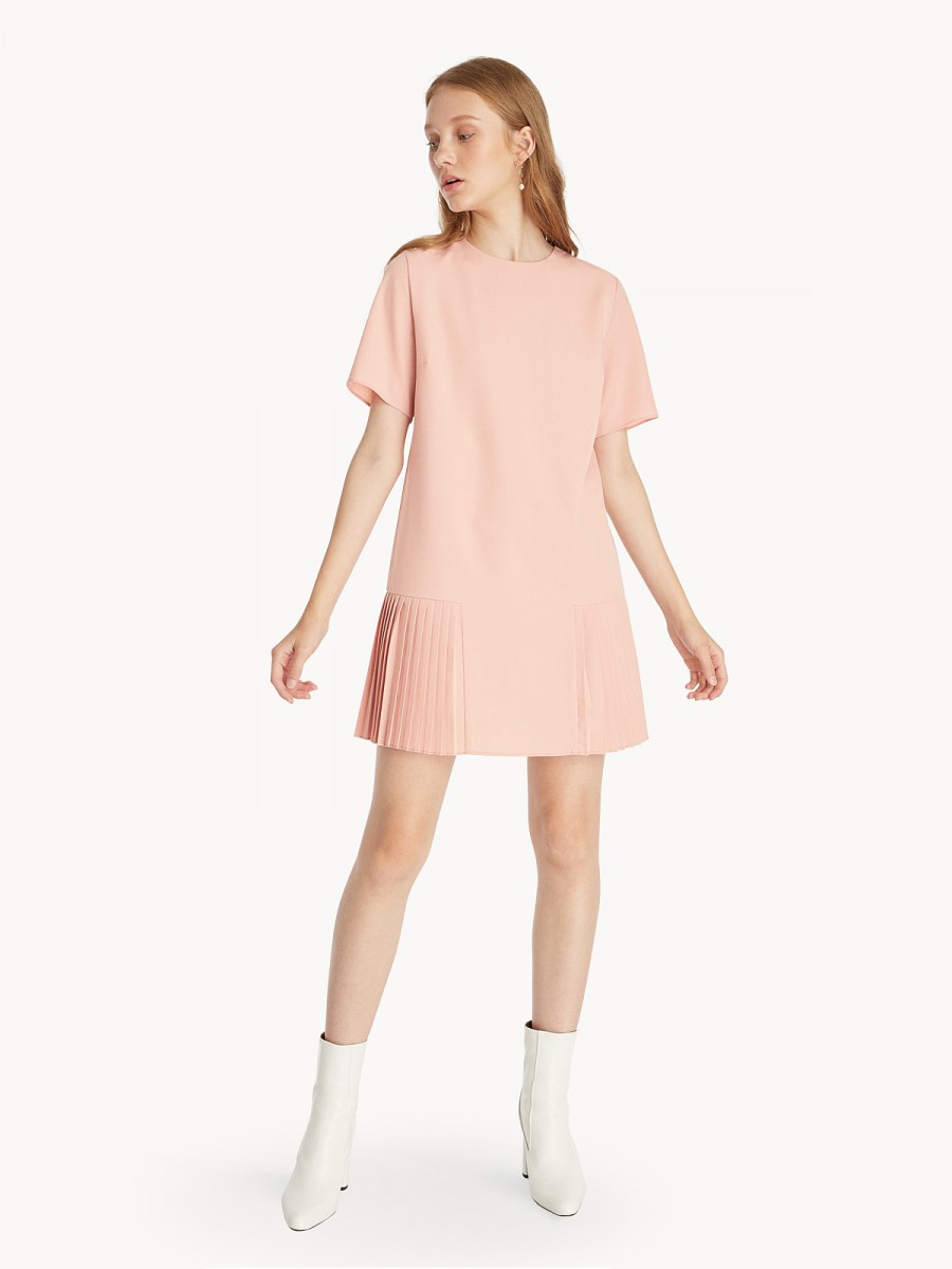Mini Side Pleated Shift Dress - Pink (SGD39)_2