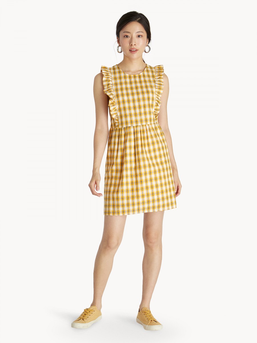 Mini Sleeveless Plaid Dress - Yellow (SGD27.30)_1