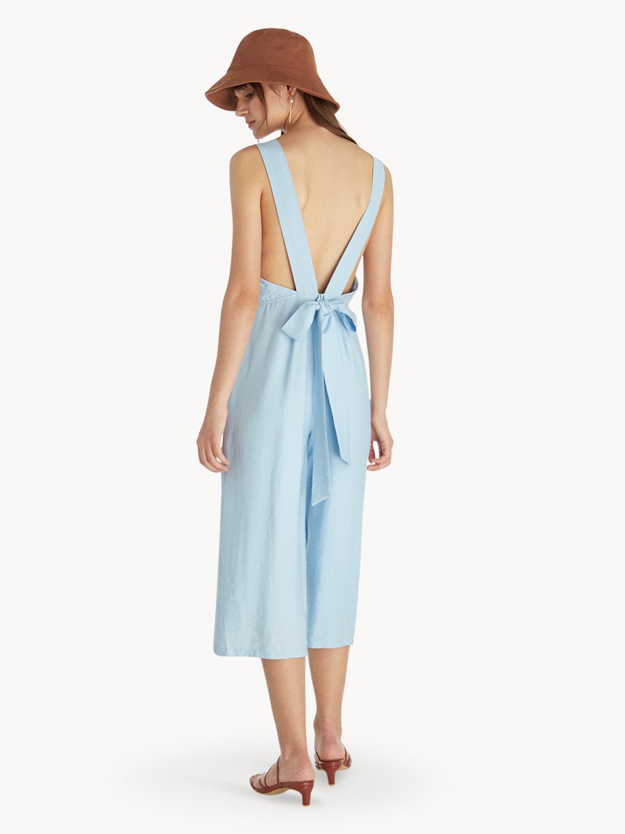Open Back Bow Tie Jumpsuit - Blue(SGD41.30)_2