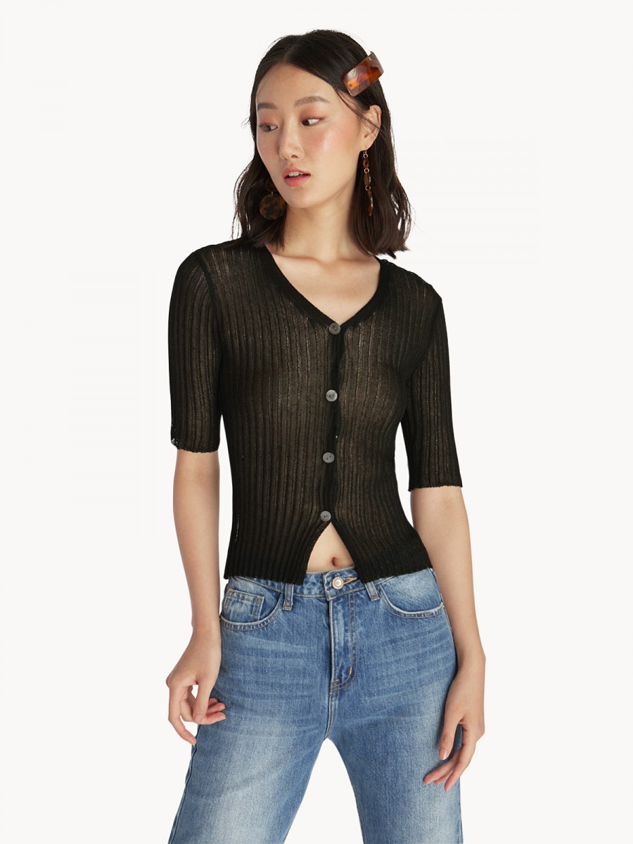 Ribbed Button Up Top - Black (SGD19.20)_1
