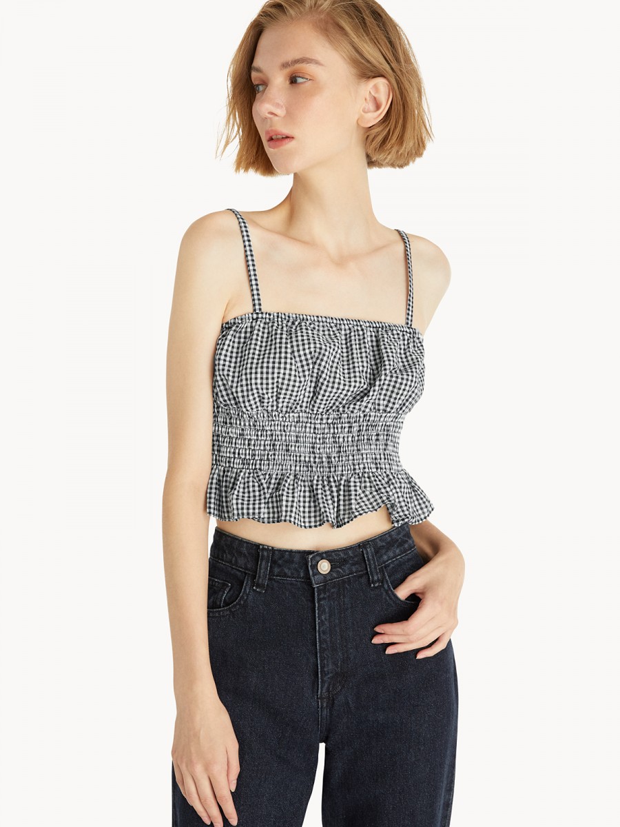Ruched Gingham Cami Top - Black (SGD24)_1