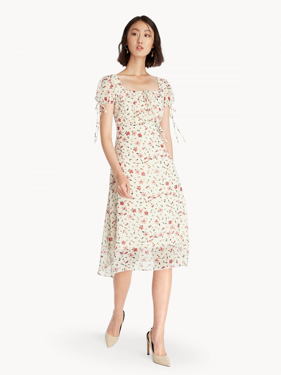 Square Neck Tied Floral Dress - Cream (SGD59)_1