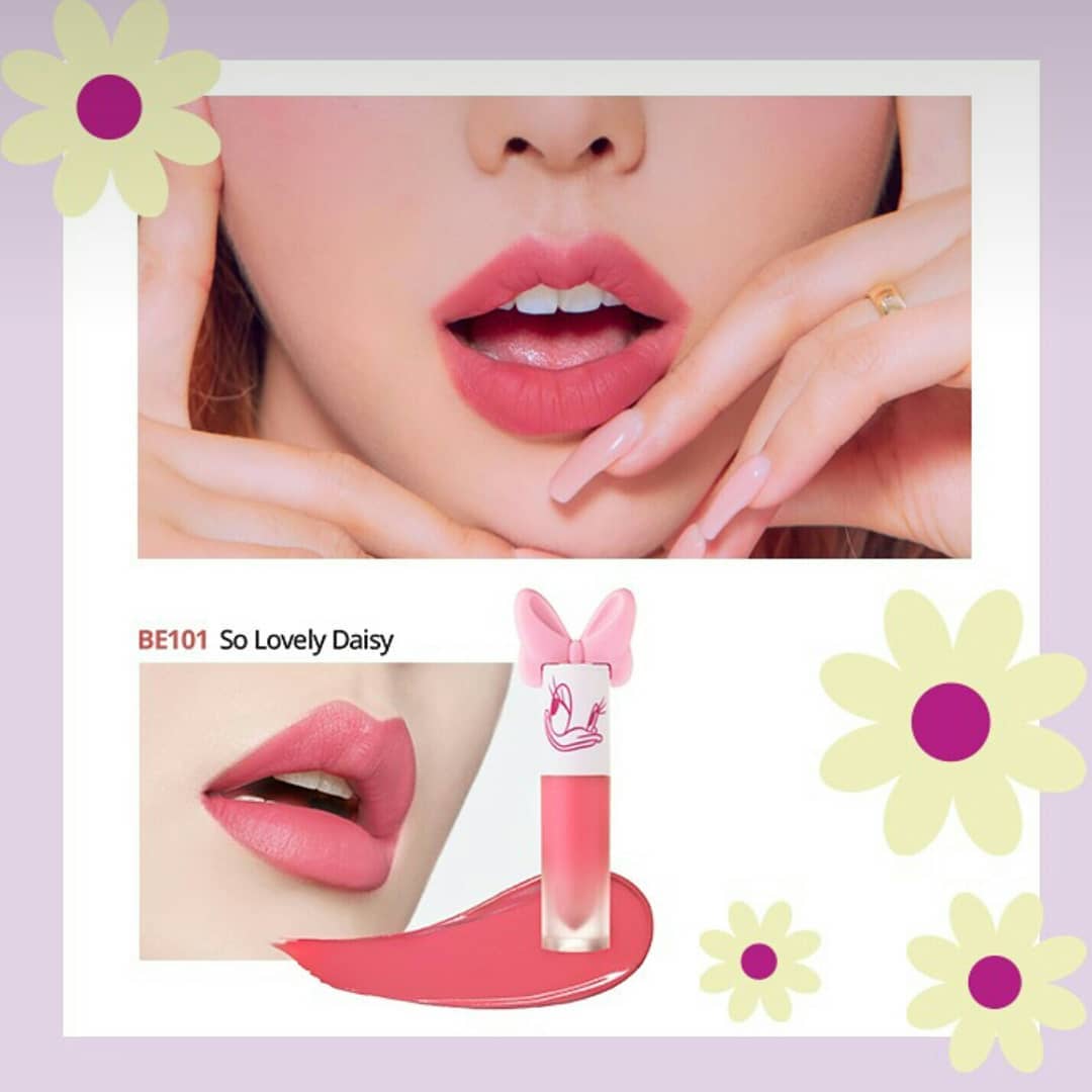 demonstration of what the etude house lipsticks look like when worn on the lips