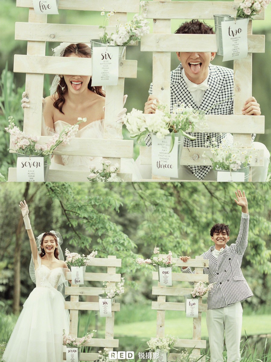 Fun couple pose with props