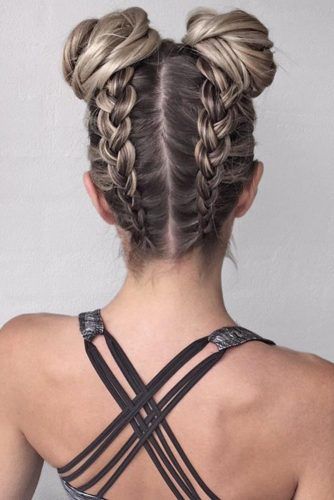 girl with double dutch braids into a bun