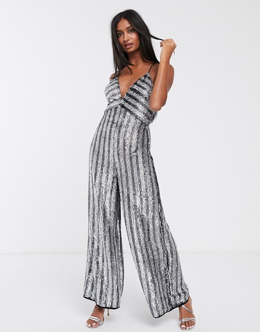ASOS DESIGN striped all over sequin cami jumpsuit 