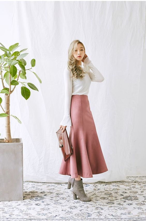 asian woman wearing Long dress with chunky shoes