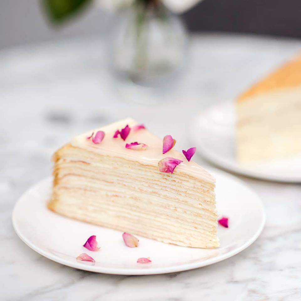 Lady M Rose Mille Crêpes with edible rose petals