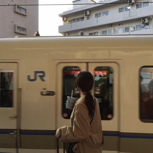 girl taking train