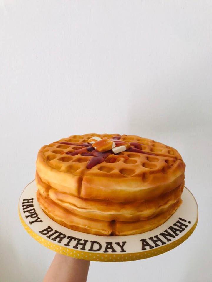 Susucre artisanal custom cake that looks like a stack of waffles