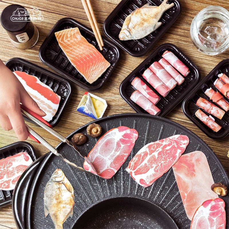 apanese Food Stationery Kawaii Sticky Notes Planner Stickers Memo Notepad Office Decoration that looks like raw meat and fish in the supermarket