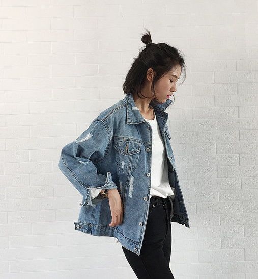 Oversized dark wash denim jacket