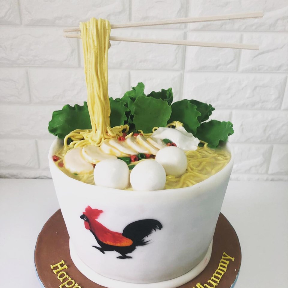 Susucre artisanal custom cake that looks like fishball noodle soup