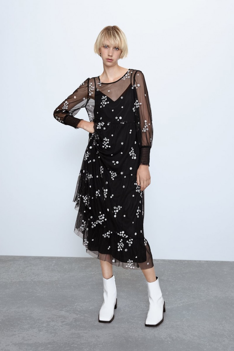 Zara Tulle Dress with Embroidered Flowers
