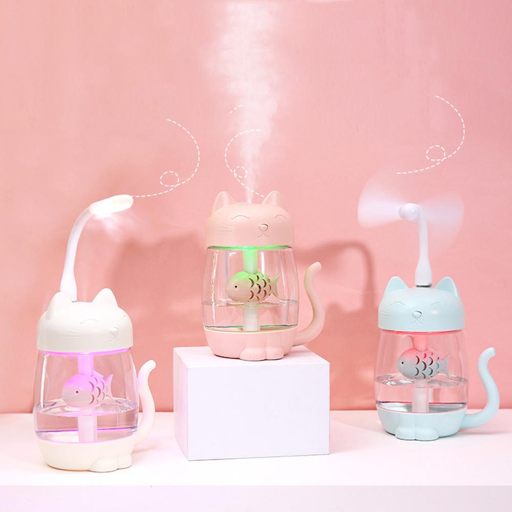 3 In 1 Humidifier Cute Cat LED Humidifier Air Fan