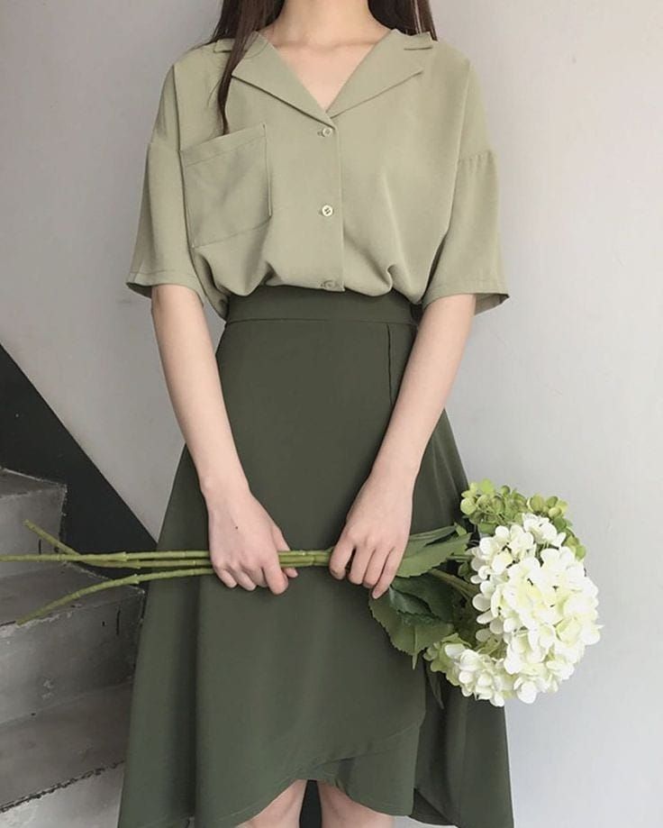 green shirt green skirt