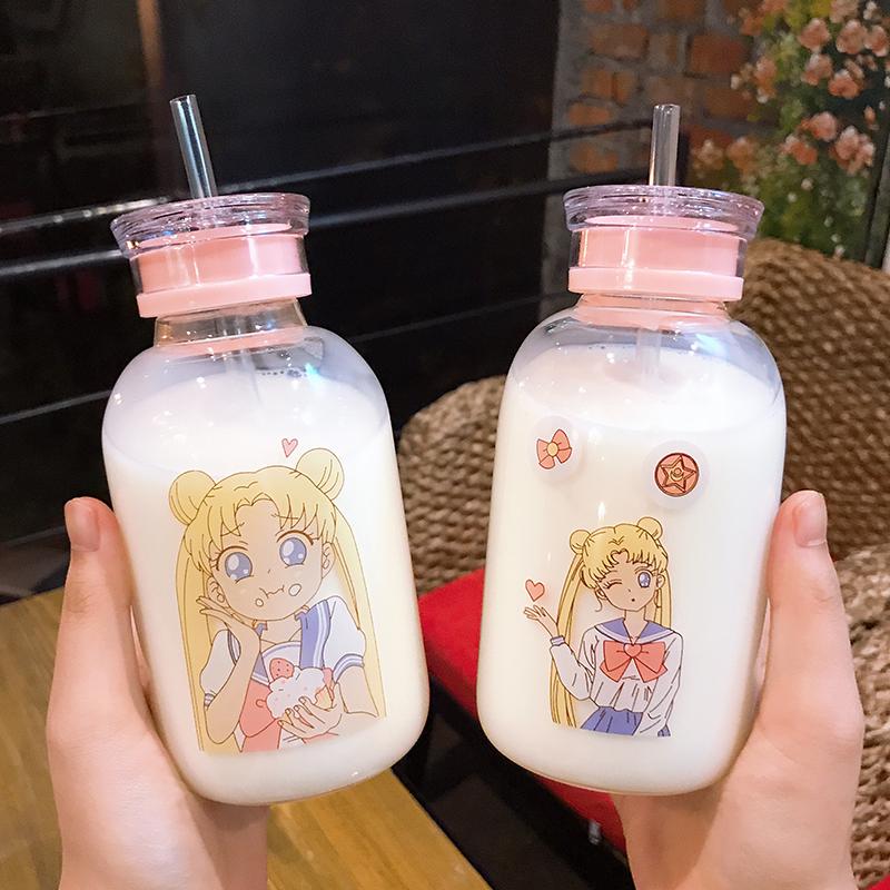 RUIDA Sailor Moon Transparent Plastic water Bottle Cartoon Frosted water Bottles