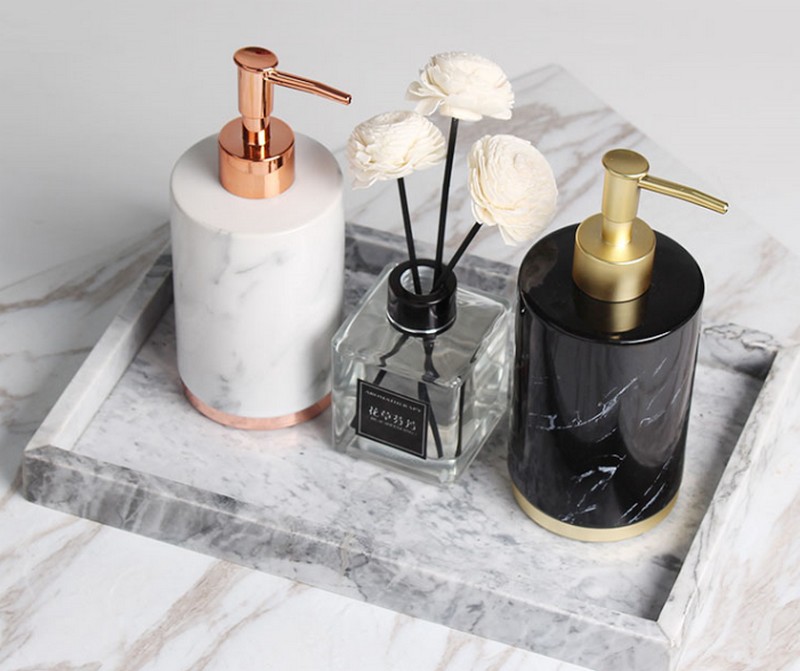 marble tray with toiletries