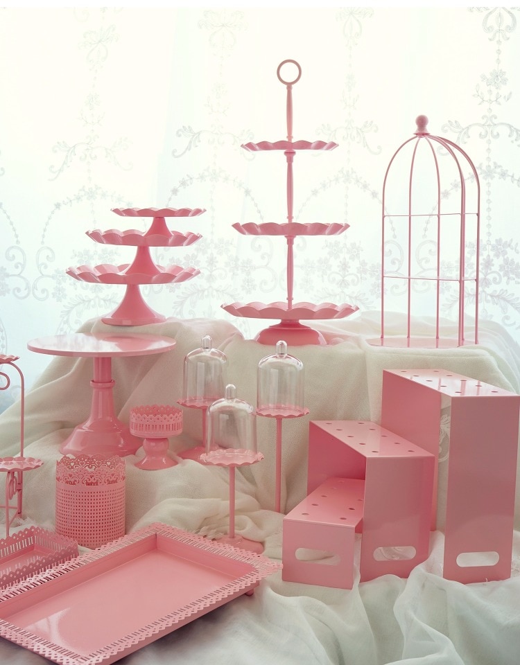 SWEETGO Pink cake stand cupcake tray birdcage birthday cake tools home decoration candy bar dessert table party supplier
