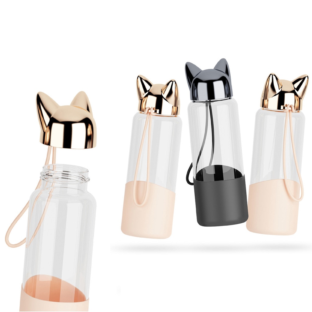 Saintgace Travel Water Bottle Creative Cute Fox Glass Water Bottles Sport Portable Leakproof Drinking cup