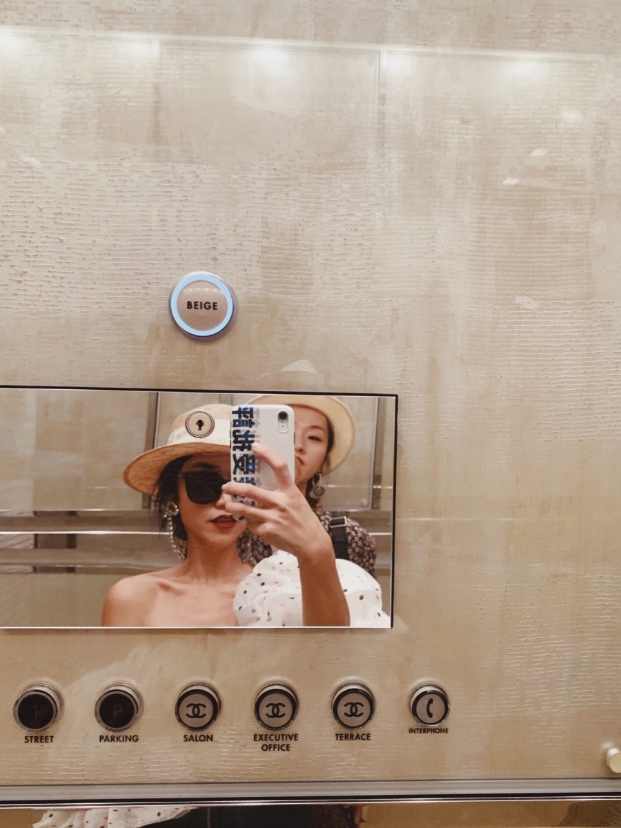 Selfie in the lift of Chanel Ginza