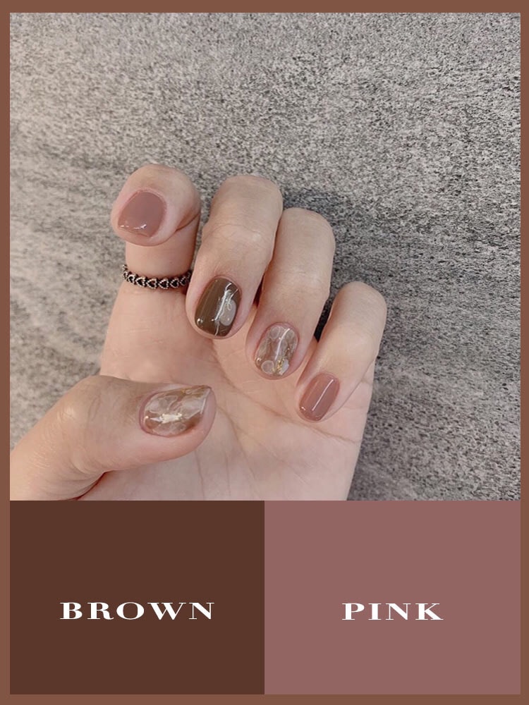brown and pink nail design