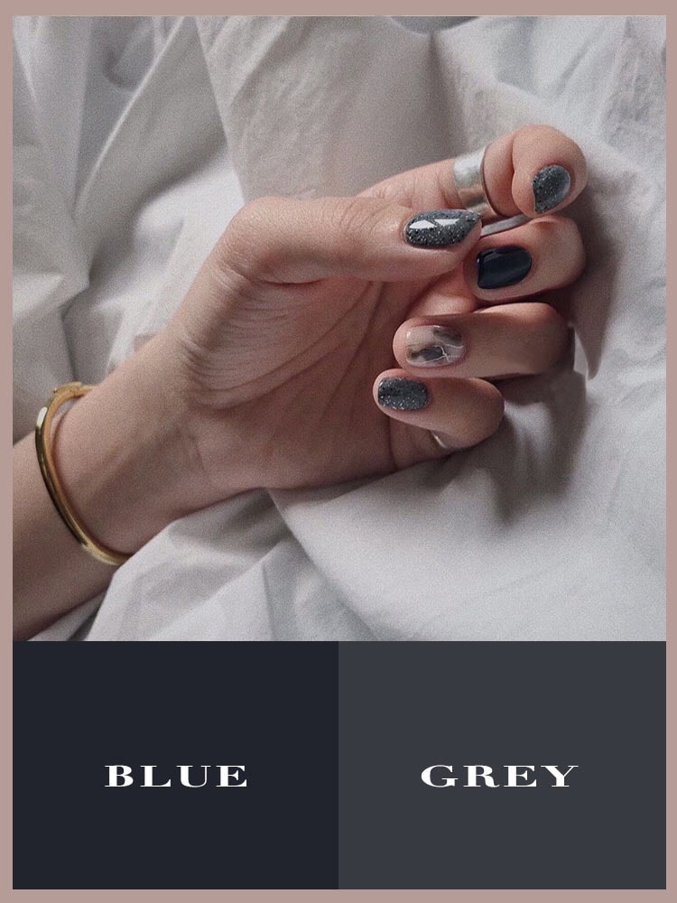 blue and grey nail design