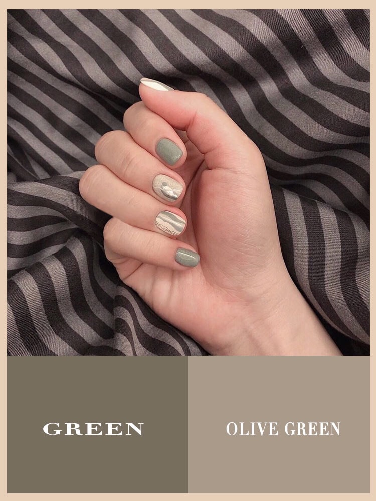 green and olive green nail design