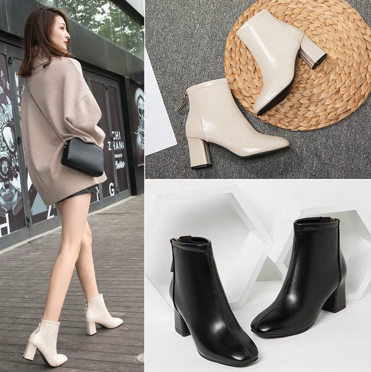 Boots with zips in cream and black