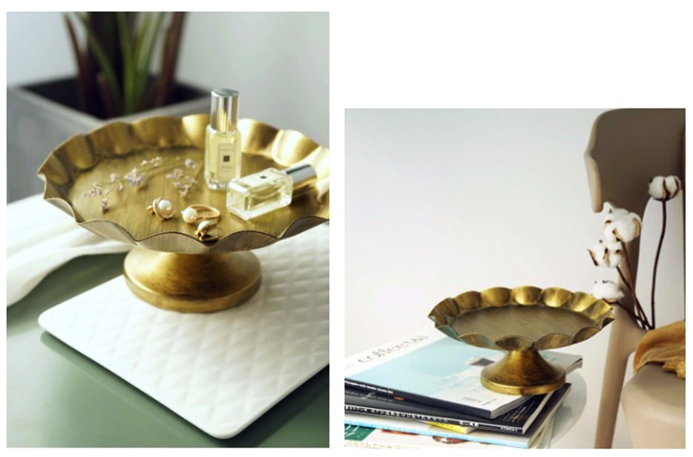 Nordic Metal Storage Tray Chic Ins Detachable Brass Fruit Cake Dessert Plate Vintage Golden Jewelry Display Tray Desktop Decor