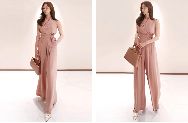 Summer Women Fashion Elegant Office Lady Workwear Formal Party Romper Side Wide Leg Jumpsuit