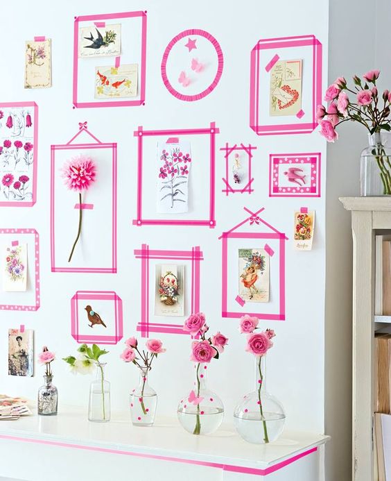 pink picture frames using washi tape