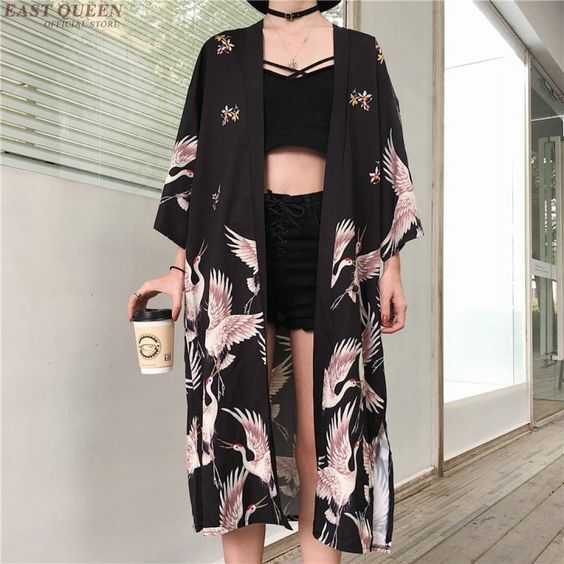 Long floral kimono outerwear