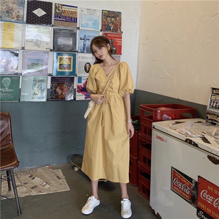 Wild fashion smock design V-neck dress long shirt skirt women
