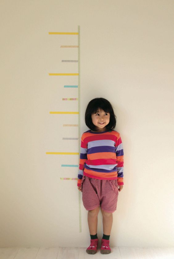 growth chart for child made of washi tape pasted on the walls