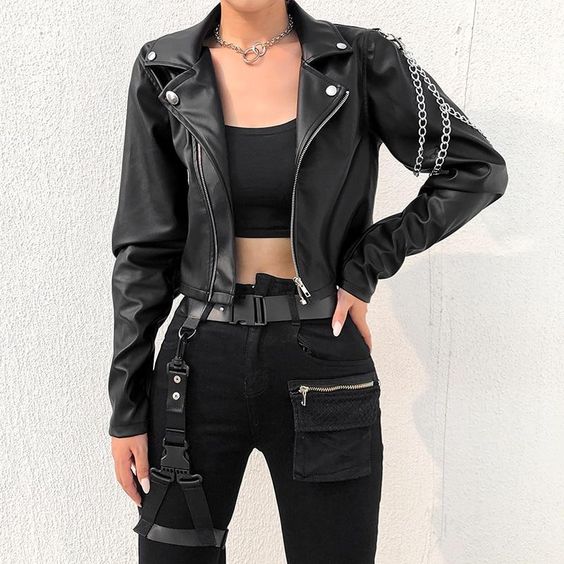 Leather jacket paired with crop top
