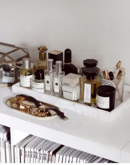 marble tray with perfumes
