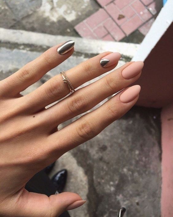 nude nails with silver details