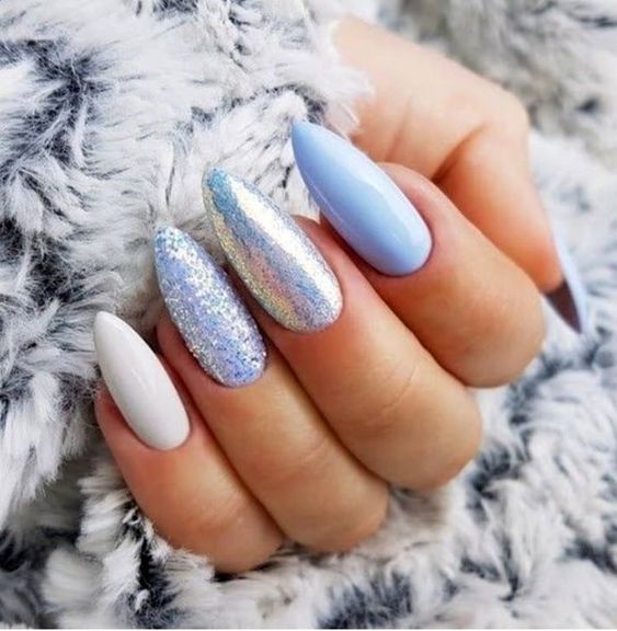 blue silver white nails