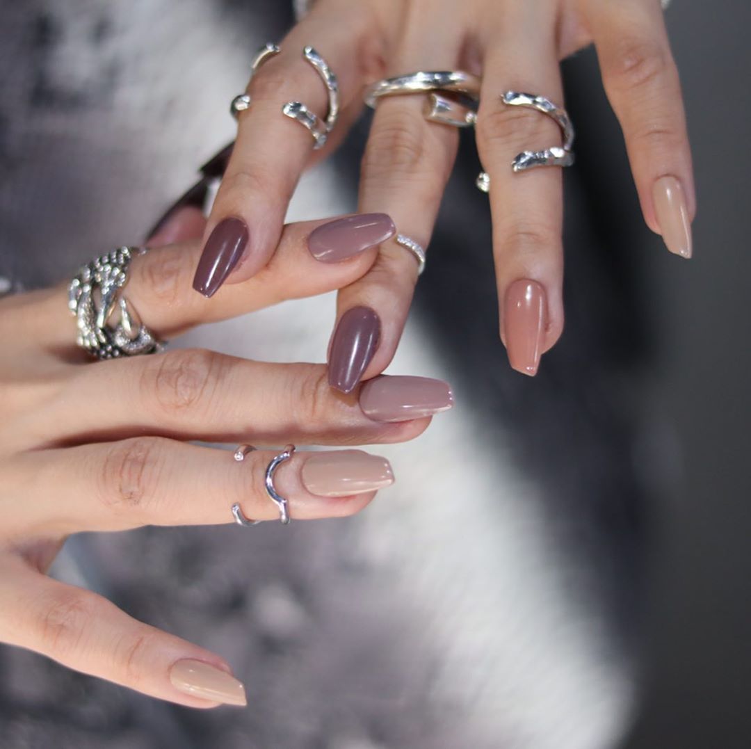 Nude colours lipstick shaped nails