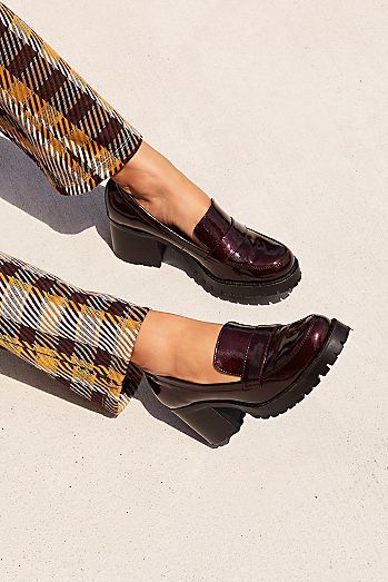 Maroon heeled loafers