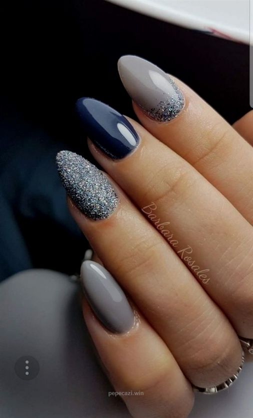 dark blue pearl glitter nails