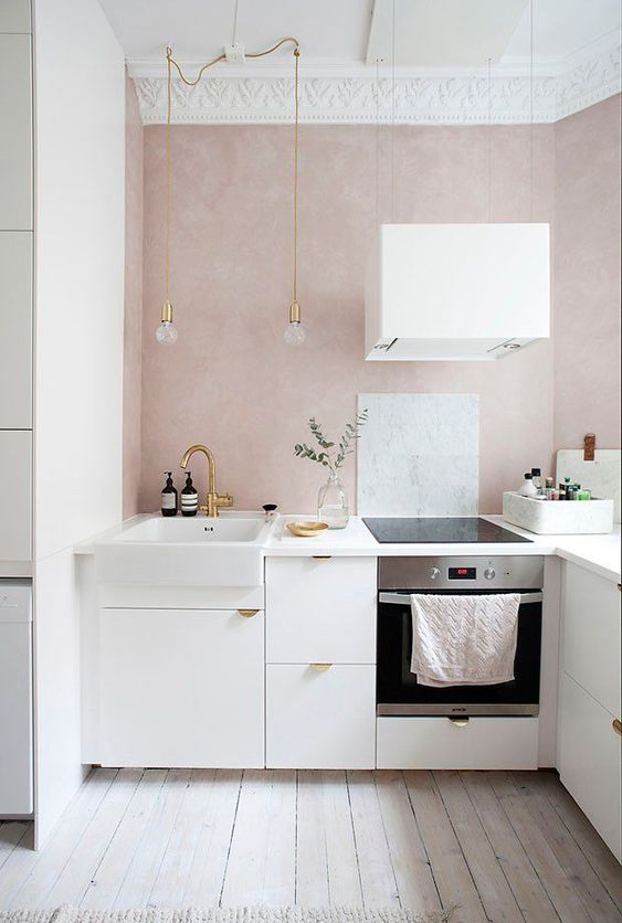 pink and white kitchen