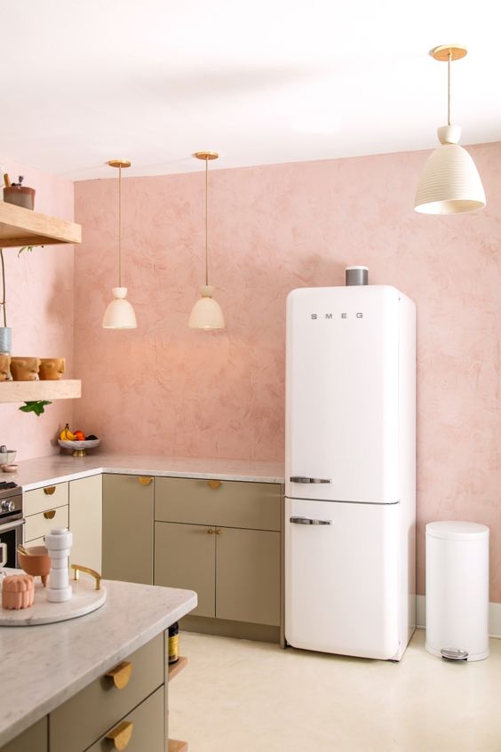 pink and white kitchen
