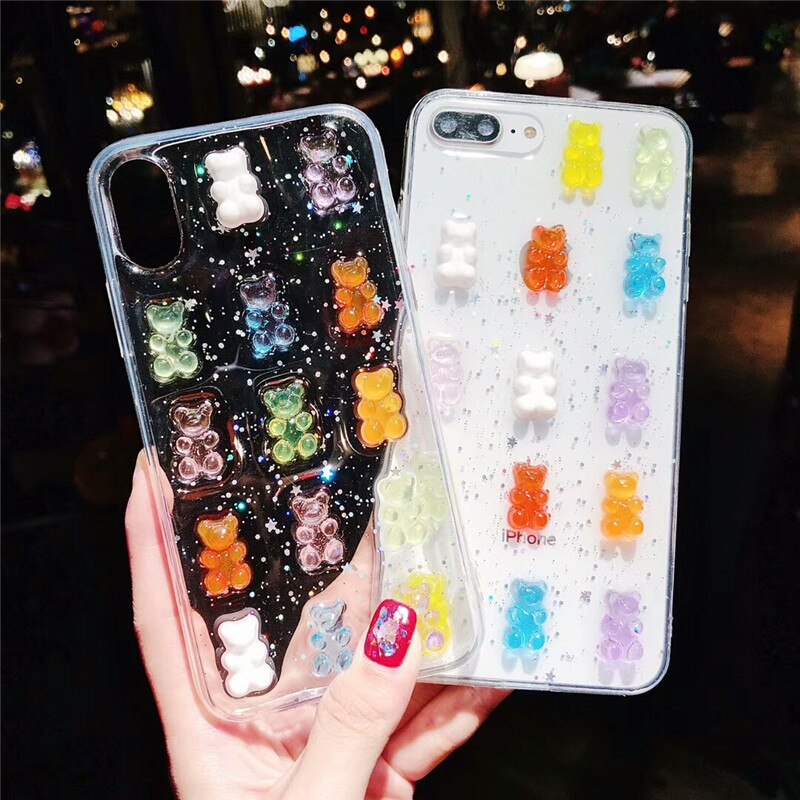 Candy Colored Gummy Bear Transparent Phone Case for iPhone 6 7 8 Plus X XS XR