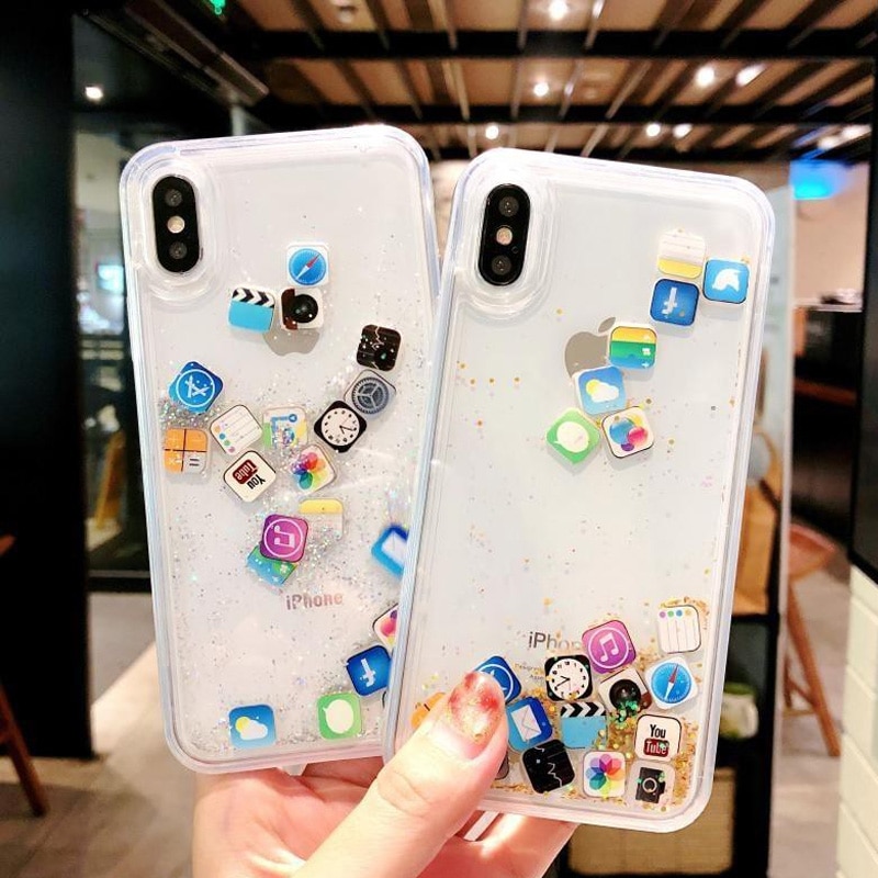 Dynamic quicksand Case For Iphone 11 Pro 11 Pro Max Glitter Liquid 3D App Phone Case For iphone 11 6 6s 7 8 plus X XR XS Cover