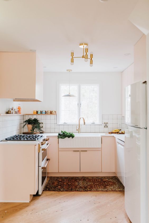 pink and white kitchen