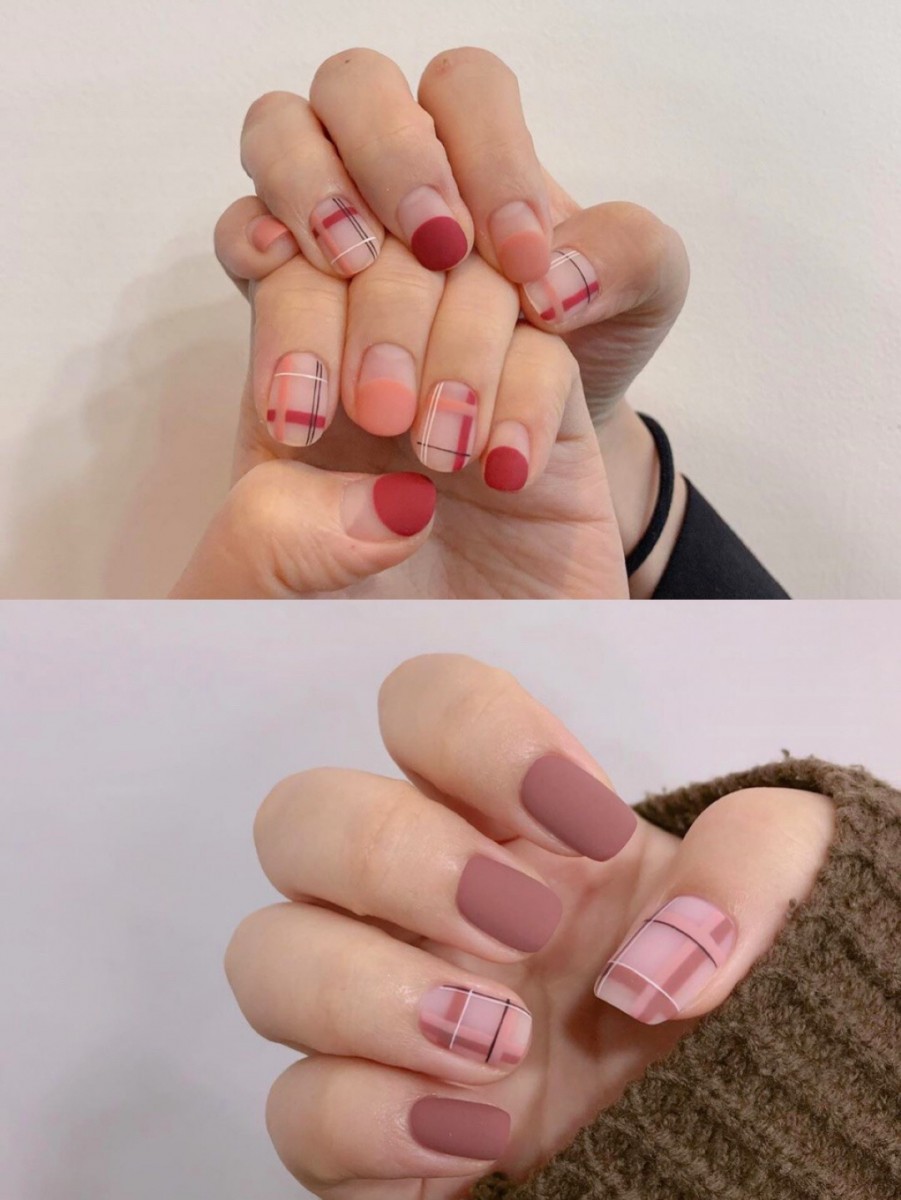 Plum and red matte nails